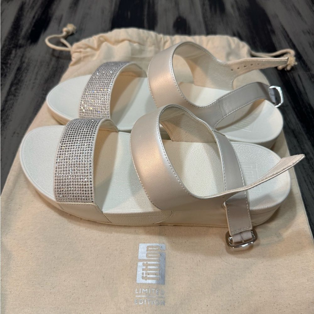 FitFlop Lulu Crystal Embellished Back-Strap Sandals in Crème Size 10 - Picture 3 of 11
